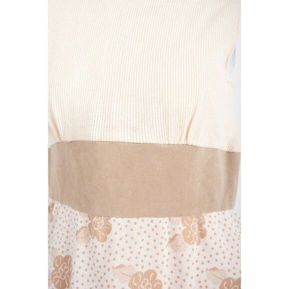 Vintage 70s Womans Maxi Dress Size 16 M Beige Tan Floral Turtleneck Sleeveless - Picture 2 of 9
